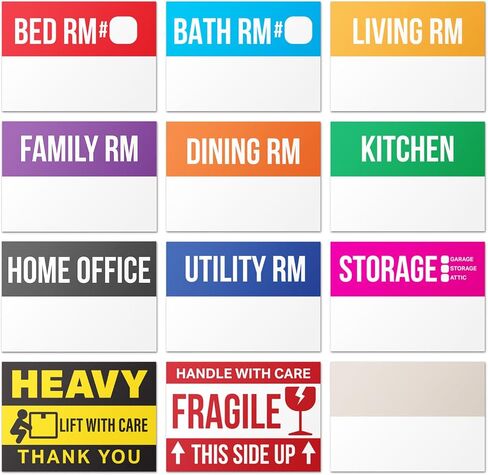 Home Moving Labels (3 x 2 inch, 10 Designs - 300 Labels) for 1-2 Bedroom, Color Coded Moving Stickers w/Writable Note Area, Fragile, Heavy & Extra Blank Stickers in Kuwait