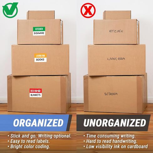 Home Moving Labels (3 x 2 inch, 10 Designs - 300 Labels) for 1-2 Bedroom, Color Coded Moving Stickers w/Writable Note Area, Fragile, Heavy & Extra Blank Stickers in Kuwait