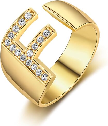 honsny العصرية الذهب حلقة الأولي خواتم الرسالة للنساء مكتنزة مفتوحة قابل للتعديل خواتم الذهب لذيذ مكعب زركونيا رأس المال الأبجدية المفصل بيان الدائري in Kuwait