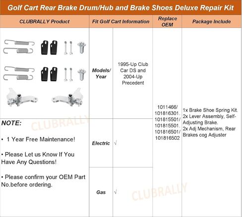 Golf Cart Rear Brake Drum/Hub and Brake Shoes Deluxe Repair Kit, Club Car Brake Kit for Club Car DS 1995-Up & Precedent 2004-Up Golf Cart in Saudi Arabia