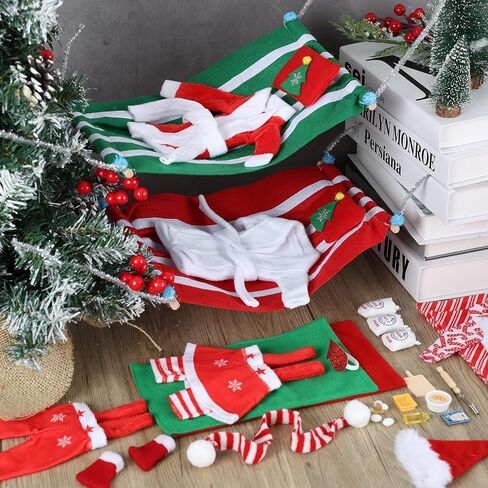 36 Pcs Christmas Elf Clothes Doll Accessories Elf Accessories with Christmas Sleeping Bag Bathrobe Apron and Chef Hat Scarf Skirts Christmas Elf Hammock Xmas Accessory for Doll Decorations (Classics) in Saudi Arabia