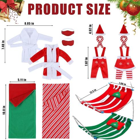36 Pcs Christmas Elf Clothes Doll Accessories Elf Accessories with Christmas Sleeping Bag Bathrobe Apron and Chef Hat Scarf Skirts Christmas Elf Hammock Xmas Accessory for Doll Decorations (Classics) in Saudi Arabia