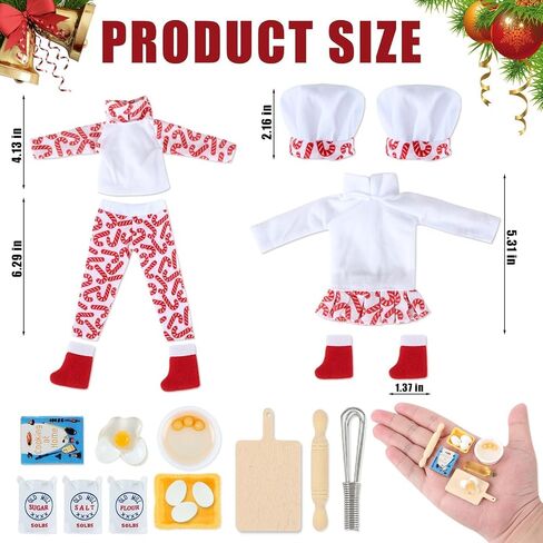 36 Pcs Christmas Elf Clothes Doll Accessories Elf Accessories with Christmas Sleeping Bag Bathrobe Apron and Chef Hat Scarf Skirts Christmas Elf Hammock Xmas Accessory for Doll Decorations (Classics) in Saudi Arabia