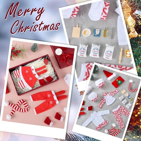 36 Pcs Christmas Elf Clothes Doll Accessories Elf Accessories with Christmas Sleeping Bag Bathrobe Apron and Chef Hat Scarf Skirts Christmas Elf Hammock Xmas Accessory for Doll Decorations (Classics) in Saudi Arabia