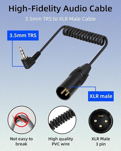 GELRHONR Right Angle 3.5mm to 3 pin XLR Female Coiled Cable 1.6FT, XLR Female Replacement Spring Audio Cord, 1/8 Inch TRS to XLR Stereo Audio Plug Headphone Cable(XLR Female Black) in Saudi Arabia