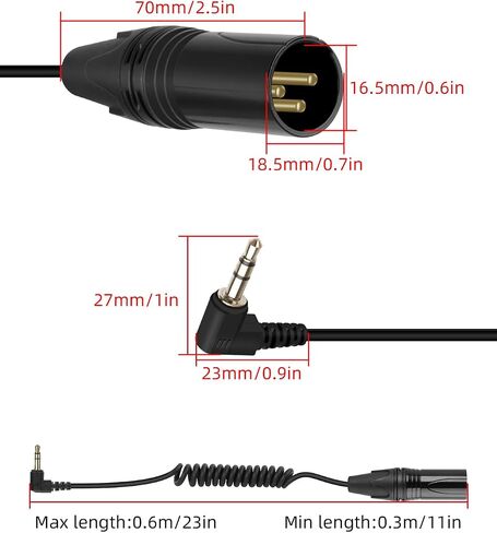 GELRHONR Right Angle 3.5mm to 3 pin XLR Female Coiled Cable 1.6FT, XLR Female Replacement Spring Audio Cord, 1/8 Inch TRS to XLR Stereo Audio Plug Headphone Cable(XLR Female Black) in Saudi Arabia