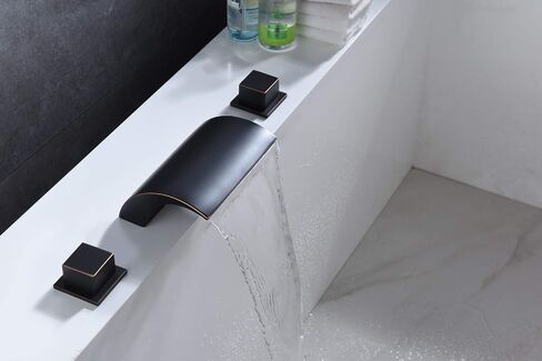 sumerain Waterfall Roman Tub Faucet with Hand Shower Brushed Gold Finish High Flow in Saudi Arabia