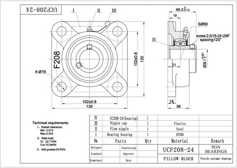 PGN - UCF208-24 محمل محمل مربع الشكل مثبت بالوسادة 1-1/2 "التجويف (قطعتان) in Kuwait