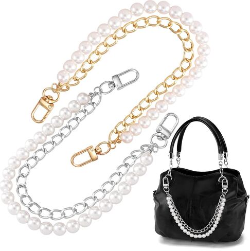 2pcs Pearl Purse Chain Straps, Gold Black Flower Handbag Charm Extender Replacement, 10inch Double Layer Cute Metal Shoulder Crossbody Bags Replacement Accessories for Women in Kuwait
