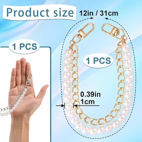 2pcs Pearl Purse Chain Straps, Gold Black Flower Handbag Charm Extender Replacement, 10inch Double Layer Cute Metal Shoulder Crossbody Bags Replacement Accessories for Women in Kuwait