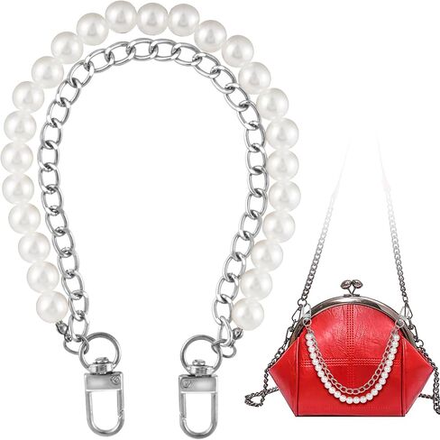 SmallCat Pearl Purse Chain for Women, Stainless Steel Double Handbag Straps Bag Charm, Short Handle Replacement Accessories for Handbag Messenger Bags Wallets- Gold in Saudi Arabia