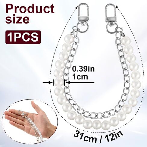 SmallCat Pearl Purse Chain for Women, Stainless Steel Double Handbag Straps Bag Charm, Short Handle Replacement Accessories for Handbag Messenger Bags Wallets- Gold in Saudi Arabia