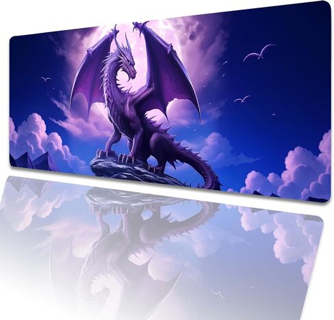 Fantasy Purple Dragon Gaming Mouse Pad 31.5x11.8in,Moon Cliff Large Extended Desk Mat with Non-Slip Rubber Base,Cool Big Mousepad for Laptop Computer PC,for Office Home Decor,Deskmat Gifts in Saudi Arabia