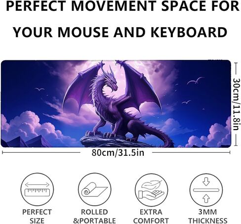 Fantasy Purple Dragon Gaming Mouse Pad 31.5x11.8in,Moon Cliff Large Extended Desk Mat with Non-Slip Rubber Base,Cool Big Mousepad for Laptop Computer PC,for Office Home Decor,Deskmat Gifts in Saudi Arabia