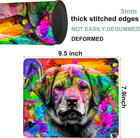 Colorful Dog Mouse Pad,Square Waterproof and Non-Slip Rubber Base Mousepad,Suitable for Computer Desk Wireless Mouse 9.5 x 7.9 Inches in Saudi Arabia