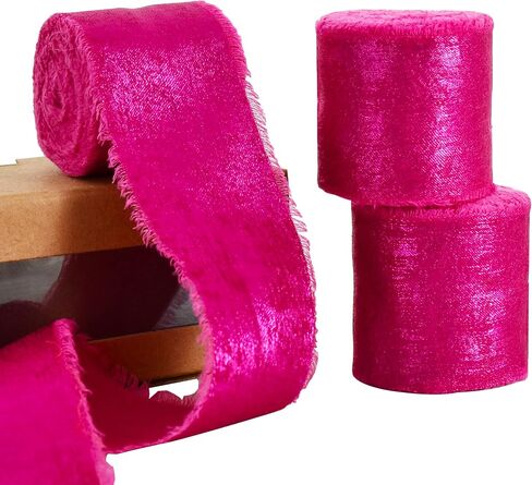 3 Rolls Hot Pink Silk Satin Ribbon, 1.5 Inch 15 Yards Chiffon Frayed Ribbon for Flower Bouquet, Gift Wrapping, Wedding, Birthday Party Decor in Saudi Arabia