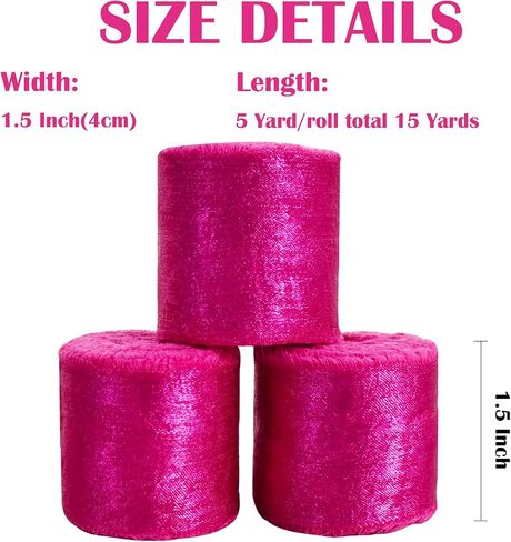 3 Rolls Hot Pink Silk Satin Ribbon, 1.5 Inch 15 Yards Chiffon Frayed Ribbon for Flower Bouquet, Gift Wrapping, Wedding, Birthday Party Decor in Saudi Arabia