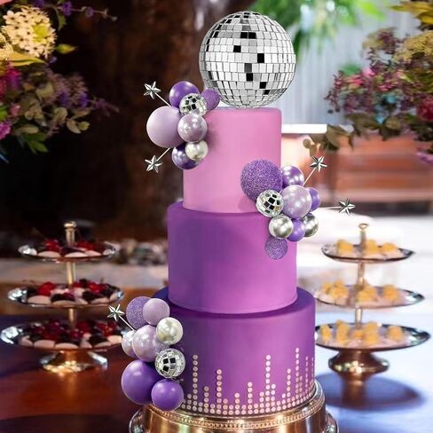 32PCS Disco Purple Ball Cake Topper Decoration for Wedding Birthday Baby Shower Party Cake Decoration Supplies in Saudi Arabia