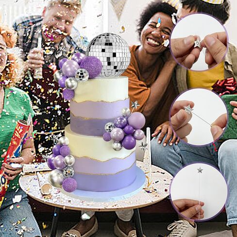 32PCS Disco Purple Ball Cake Topper Decoration for Wedding Birthday Baby Shower Party Cake Decoration Supplies in Saudi Arabia
