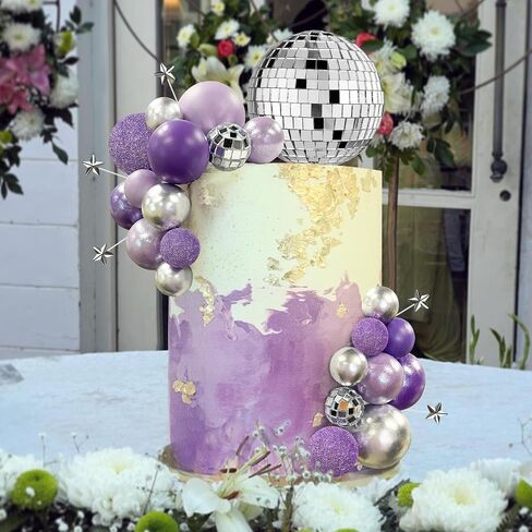 32PCS Disco Purple Ball Cake Topper Decoration for Wedding Birthday Baby Shower Party Cake Decoration Supplies in Saudi Arabia