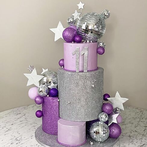 32PCS Disco Purple Ball Cake Topper Decoration for Wedding Birthday Baby Shower Party Cake Decoration Supplies in Saudi Arabia