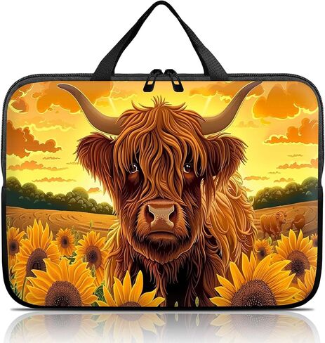 14 15 15.4 15.6 inch Laptop Handle Bag Computer Bag, Pouch Holder Notebook Sleeve Cover Soft Case Compatible for Dell,Lenovo,Toshiba HP, Asus Notebook-Sunflower Highland Cow in Saudi Arabia