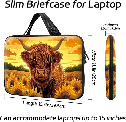 14 15 15.4 15.6 inch Laptop Handle Bag Computer Bag, Pouch Holder Notebook Sleeve Cover Soft Case Compatible for Dell,Lenovo,Toshiba HP, Asus Notebook-Sunflower Highland Cow in Saudi Arabia
