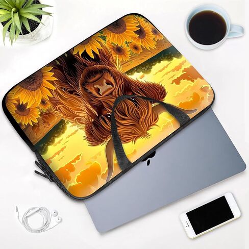 14 15 15.4 15.6 inch Laptop Handle Bag Computer Bag, Pouch Holder Notebook Sleeve Cover Soft Case Compatible for Dell,Lenovo,Toshiba HP, Asus Notebook-Sunflower Highland Cow in Saudi Arabia