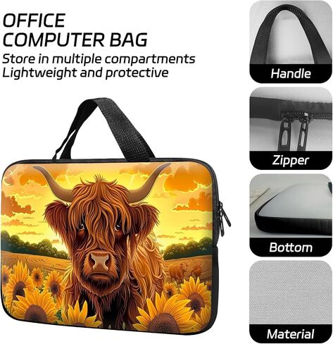 14 15 15.4 15.6 inch Laptop Handle Bag Computer Bag, Pouch Holder Notebook Sleeve Cover Soft Case Compatible for Dell,Lenovo,Toshiba HP, Asus Notebook-Sunflower Highland Cow in Saudi Arabia