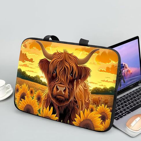 14 15 15.4 15.6 inch Laptop Handle Bag Computer Bag, Pouch Holder Notebook Sleeve Cover Soft Case Compatible for Dell,Lenovo,Toshiba HP, Asus Notebook-Sunflower Highland Cow in Saudi Arabia