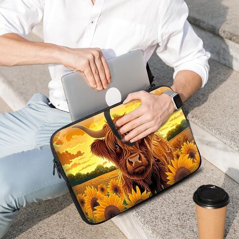 14 15 15.4 15.6 inch Laptop Handle Bag Computer Bag, Pouch Holder Notebook Sleeve Cover Soft Case Compatible for Dell,Lenovo,Toshiba HP, Asus Notebook-Sunflower Highland Cow in Saudi Arabia