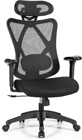 Giantex Ergonomic Office Chair with Adjustable Lumbar Support, Armrests and Headrest, High Back Computer Desk Chair with Casters, Swivel Executive Mesh Chair for Home Office (Black) in Saudi Arabia