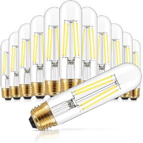 GGOYING Dimmable E26 LED Bulb 60W Equivalent, Daylight White 5000K Clear E26 Edison Bulbs 600LM, T10 Tubular LED Bulb for Rustic Pendant, Chandelier, Wall Sconce, Pack of 12