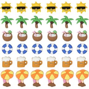 Honbay 36PCS Beach Theme Flatback Resin Charms Sun Beer Coconuts Trees Swimming Ring Clouds Resin Cabochons for Hair Accessories Phone Case Scrapbooking Decor (6 Style)