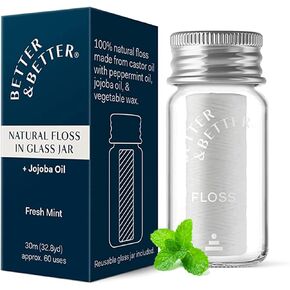 Better & Better Natural Floss Family Pack | Waxed & Zero Plastic Oral Care - 100% Plant-Based, Vegan, Eco and Non Toxic Dental Floss in Glass Jar & 2 Spools