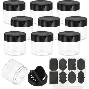 PATIKIL 4.7oz Plastic Spice Jars with Shaker Lids, 10 Pcs Refillable Empty Seasoning Containers Bottle with Label Marker Pen for Storing Spice Salt Herbs Powders Condiment, Clear