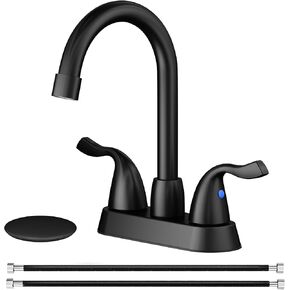 Bathroom Sink Faucet, 2 Handle Bathroom Faucet 4 Inch Centerset Bathroom Faucet 3 Hole with Pop-up Drain and Supply Lines, Stainless Steel 360 Swivel Spout, Lead-Free, Brushed Nickel