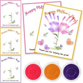 Spakon 30 PCS Day's Day Handprint Kits Happy Mother's Nating بطاقات المعايدة مع 3 أجهزة كمبيوتر كبيرة من وسادات الحبر الكبيرة للدرس الصغار في المدرسة الصغار الأنشطة الترفيهية DIY