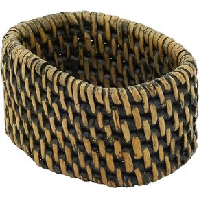 Saro Lifestyle Woven Rattan Napkin Rings (Set of 4), White, 1.5"