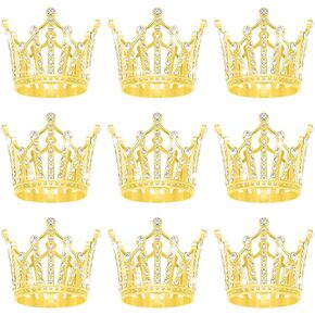 9 Pieces Crown Cake Topper, Princess Little Crown Heart shaped Diamond Alloy Crown, Mini Crown Children's Birthday Cake Baking Decoration Paper Cup Cake Decoration (Mini Gold Little Crown) in Kuwait