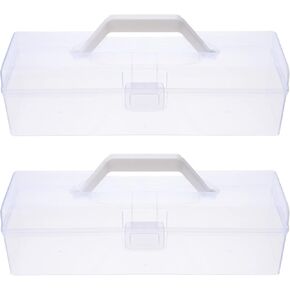 VICASKY Plastic Storage Box, 2pcs Clear Organizer Container with Handle, Multipurpose Storage for First Aid, Sewing, Painting Arts Tools