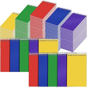 Leinuosen 100 Pack Mini Spiral Notebooks 3 '' x 5 '' Bulk Small Pocket Memo Pad 75 Sheets for College Office Office Home Business (Bright ، Top Spiral)
