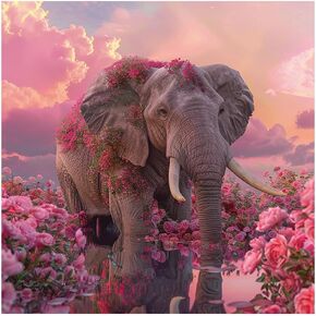Kulvci Pink Elephant Diamond Painting Kits للبالغين ، ومجموعات فن الماس الدائرية ، و 5 D Diy Diamonds Frants for Home Wall Decoration Higds 12 × 12inch