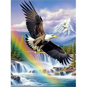 Skryuie 5d Diamond Painting Rainbow Snow Mountain Eagle Clear Close By Number ، Diy Rhinestone Paint مع Diamond Set Arts Craft Decorations (12x16inch)