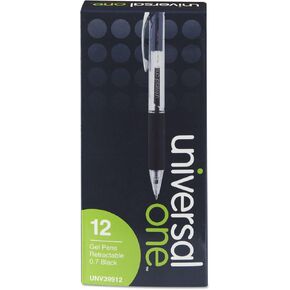 Universal 39912 Clear Roller Ball Pen القابلة للسحب ، الحبر الأسود ، المتوسط ​​، العشرات