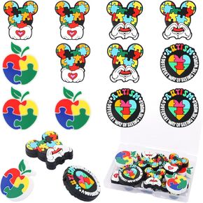 LIYDE 12 Pcs Autism Awareness Silicone Beads, Colorful Rubber Mouse Head Silicone Focal Beads for Pens Apple Shape Spacer Loose Beads for Keychain Making DIY Crafts Lanyard Bracelets Making