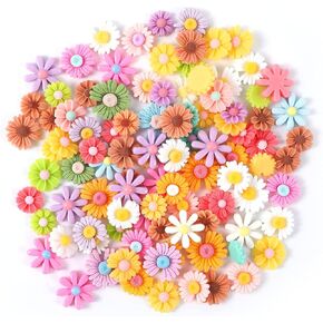 Kinbom 100pcs سحر راتنج زهرة ، راتنجات فنية charmsresin flatback الخرز Daisy للخرز لمجوهرات DIY Scrapbooking Making Craft (ألوان مختلطة)