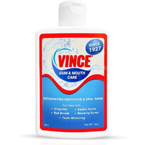 Vince Gum and Mouth Powder - Daily Use Dentifrice - Oxygenating Bubbles - Bad Breath - Gingivitis - Irritated Bleeding Gums - Canker Sore - Inflammation - Wounds - Cleanse & Refresh - 4oz (Pack of 2)