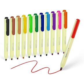 carrotez Retractable Permanent Markers - 12 Colors with Fine Point Nib - Low Odor, Waterproof, Fade-Resistant - Perfect for DIY Crafts, Coloring Books, and Labeling Boxes