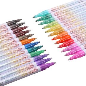 PATIKIL 24 Color Glitters Markers, Out Line Markers Pen Glitters Markers Fine Tip Point Metallic Shimmer Markers Sparkle Double Out Line for Christmas Stocking Craft Greeting Card, White